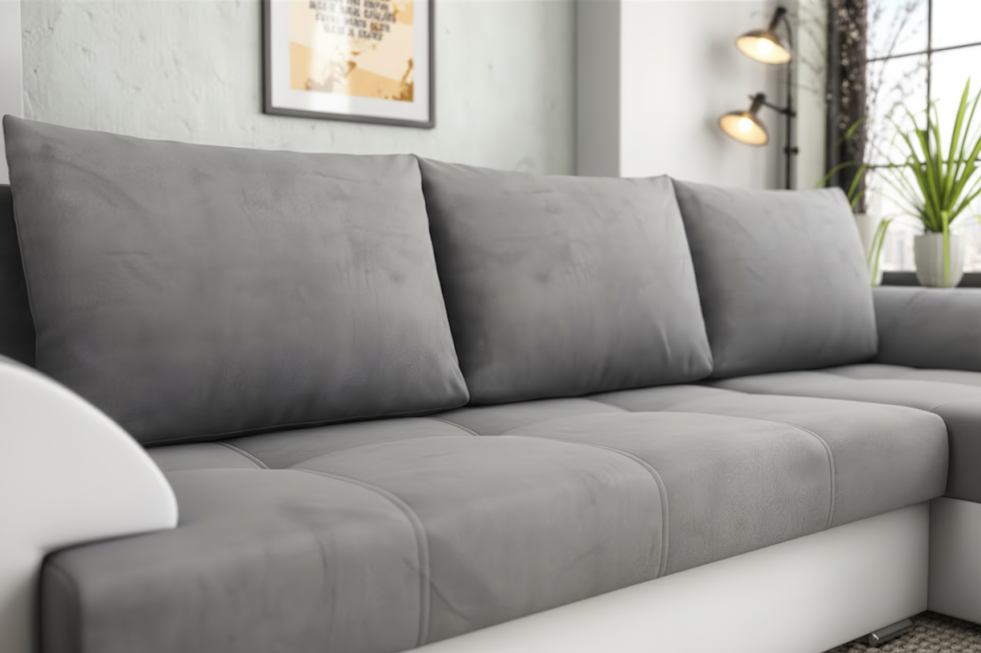 Coltar extensibil Deman, gri + piele alba  9